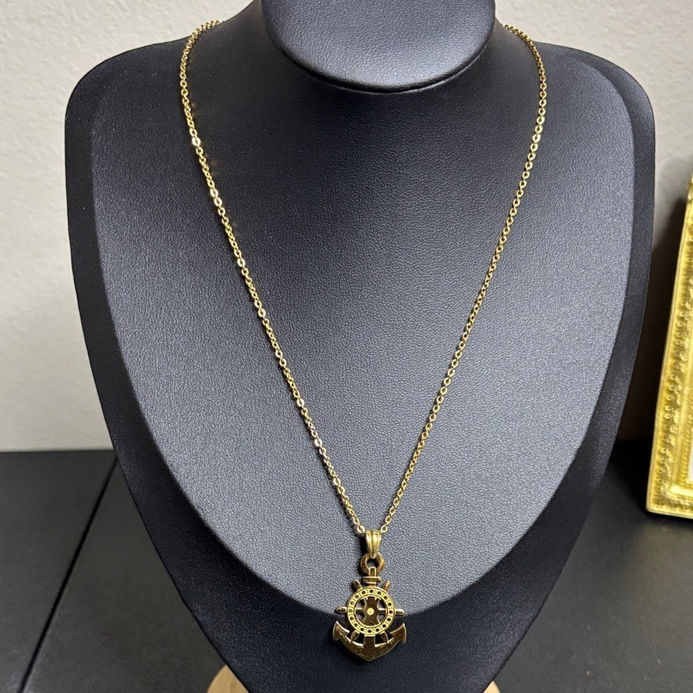 Stainless Steel Gold Tone Anchor Pendant Necklace